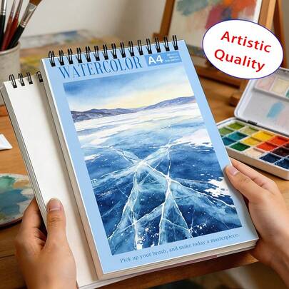 Cuaderno de bocetos de acuarela A4 A5, papel de acuarela de grano fino prensado en caliente de 180 g/m², 26 hojas, múltiples diseños de portada de paisajes naturales, cuaderno de arte para estudiantes, suministros de arte escolar para bocetos, garabatos de acuarela y dibujo de paisajes al aire libre