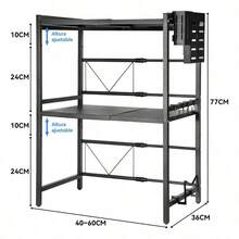 Estante Extensible de 3 Niveles para Microondas y Horno, Organizador de Cocina Ajustable y Resistente, Diseño Ahorrador de Espacio para Electrodomésticos, Utensilios y Accesorios, Práctico y Funcional - Negro - Ver 9
