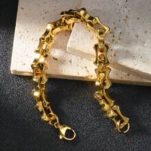 Men Thick Hip-Hop Style 18K Gold-Plated Smooth Bamboo Bracelet, Personalized Street Accessory Jewelry, Suitable For Daily Party Wear - Gold - View 5