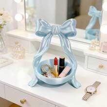 Cute Bow Jewelry Tray, Shiny Pearl Texture Ring & Earring Storage Dish, Bathroom Vanity Aesthetic Decor Organizer Box - Multicolor - View 12