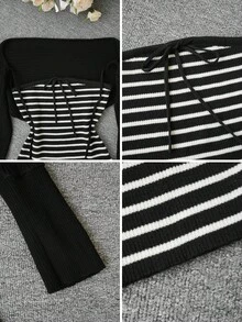 Setelan 2pcs Musim Semi/Panas Terbaru, Seksi, Manis, dan Menggoda, Terdiri dari Tank Top Bandeau dengan Tali Pengikat dan Kardigan Rajut Lengan Panjang Pendek yang Membentuk Tubuh, Cocok untuk Jalan-jalan, Bepergian, dan Kencan. - Hitam - View 9