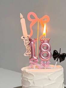 Bright Pink Crown Pattern Birthday Candles, Suitable For Birthdays, Anniversaries And Various Celebrations, Decorated With Glitter And Bow Detail - Multicolor - View 2