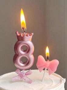 Bright Pink Crown Pattern Birthday Candles, Suitable For Birthdays, Anniversaries And Various Celebrations, Decorated With Glitter And Bow Detail - Multicolor - View 11