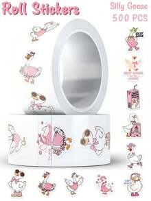 500pcs Cartoon Silly Goose Roll Stickers, Cute Funny Goose Pattern, Suitable For Laptop, Luggage, Phone, Scrapbook, Diary, Skateboard, Etc., Cartoon Graffiti Stickers, DIY Decoration Gift - Pink - View 5