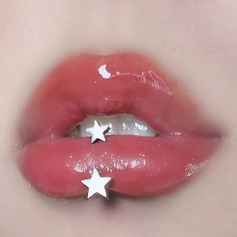 Star D-Shaped External Thread Lip Ring Cool Star Lip Stud Ear Cartilage Stud Earring Non-Fading Piercing Jewelry Suitable For Halloween Christmas And Daily Wear - steel color - View 1