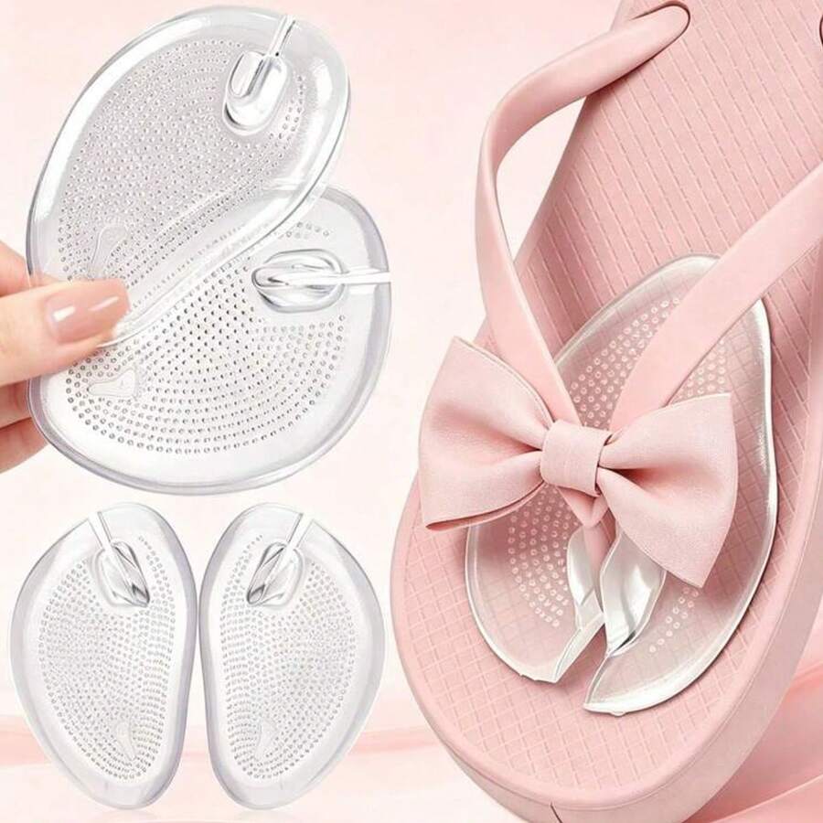 2pcs Soft Gel Toe Pads, Anti-Slip Designed To Protect Toes, Comfortable For Flip-Flops, Providing Foot Grip To Prevent Slipping, Cushioned And Durable, Reducing Friction, Washable And Reusable. Suitable For Flip-Flops, Slippers, Sandals And More. Essential For Outdoor Travel And Vacation. - Clear - View 1
