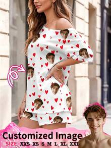 Set Piyama Wanita Custom, Personalisasi dengan Pola Apa Saja, Hadiah Unik Sempurna untuk Keluarga dan Teman, Ideal untuk Pesta Liburan, Set 2 Potong - Hitam - View 6