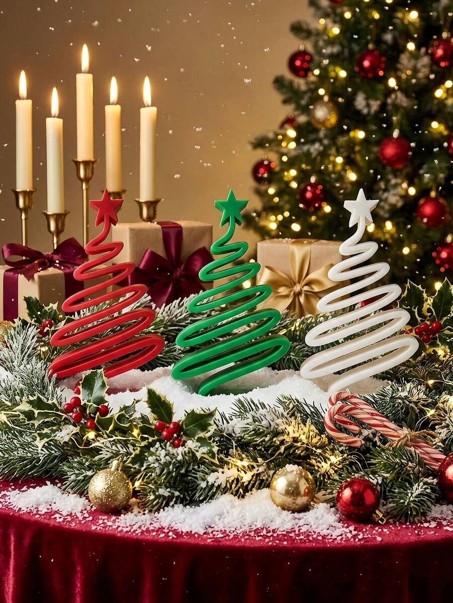 Tabletop Christmas Tree Decor, 3Pcs Mini Spiral Xmas Tree Figurine, Small Minimalist Christmas Ornament For Home Shelf Desk Table Centerpiece, Winter Holiday Party Indoor Decoration, Gift For Her - Christmas Tree Ornament - View 1