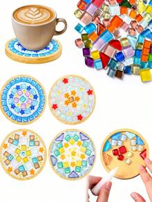 1pc DIY Mosaic Tile Handmade Kit, Featuring Multi-Color Mosaic Combination, Suitable For Adults. The Set Includes Round And Square Trays And DIY Craft Materials, Perfect For Parties, Holidays And Craft Projects, Ideal Choice For Home Decor And Gifts. - Multiple Styles - View 1