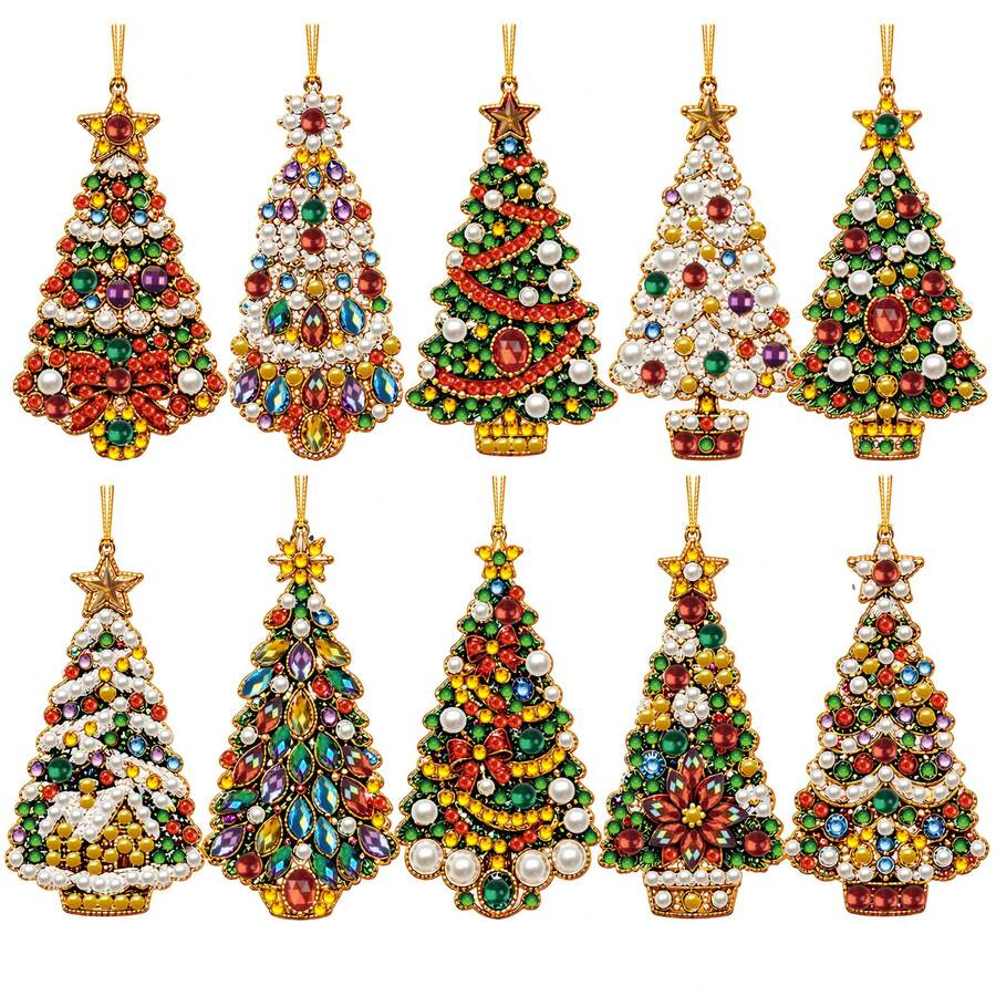 10 Pcs/Set 5D DIY Diamond Painting Christmas Decoration Set - Christmas Ornaments, Featuring A Christmas Tree Pattern, Suitable For Holiday Decoration And Handicraft Making, Christmas Decorations, Christmas Handicrafts - Christmas Tree - View 1