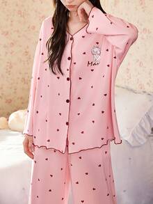 Gongdie 2pcs Disney Marie Women's Pajama Set, Autumn Pink Soft Cotton Loungewear With Red Trim And Pockets - Pink - View 2