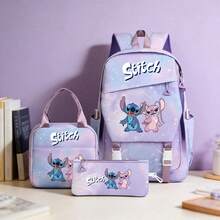 Miniso Disney「莉洛與史迪奇」3合1學生背包套裝，包含背包＋保溫便當袋＋鉛筆袋，開學送禮首選 - 紫色 - 查看 2
