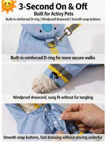 Blue Elephant Style Waterproof Dog Raincoat Set, Includes 1pc Raincoat And Waterproof Leash, Multiple Colors Available, Windproof And Fully Waterproof, Full Coverage Design, With Special Fasteners, Non-Slip Rubber Sole, Adjustable Hook And Loop, Full Paw Coverage And Reflective Strips - Multicolor - View 5