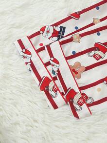 Christmas Print Women's Long Sleeve Long Pants Bubble Crinkle Pajama Set - Red - View 9