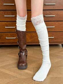 2/1 Pairs Women's Over-The-Knee Socks, Winter White Socks With Bow Pattern, Cute & Fashionable Socks Gift For Girlfriend, Christmas & Halloween Gift - Multicolor - View 5