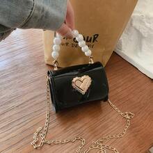 1pc Children's Pearl Handbag PU Leather Lightweight Twist Lock Girls Handbag Heart-Shaped Fashion Cute Shoulder Bag Suitable For All Seasons Daily Use - A - View 11