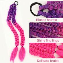 Deep Purple Braided Ponytail Wig, Colorful Boxing Braids, Fluffy Hair Braid Ponytail Wig, Hair Tie Hair Band Hair Accessory - Pink - View 5