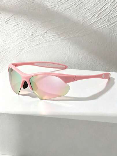 1PC Vintage Women's Outdoor Cycling Sports Glasses, Sakura Pink & Beige Fashionable Wrap-Around Windproof Goggles