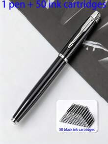 Premium Metal Fountain Pen, + 50 Ink Refills (51 Pieces Total), Classic Black & Gold Signature Style, Smooth Writing Business Gift Pen, Suitable For Daily Office Use - A - View 9