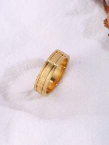 1pc Stainless Steel 18K Gold Plated 520 1314 Engraved Double Groove Textured Wide Band Ring I Love You Forever Finger Ring Suitable For T-Shirt Shirt Suit And Other Daily Outfits Versatile Elegant Accessory - 520 1314 Engraved Ring - View 11