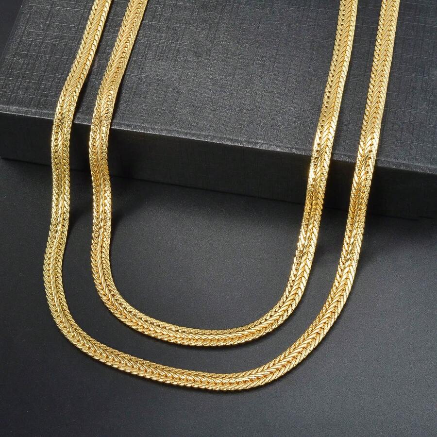 18K Gold Plated Wheat Chain Necklace For Men, Vintage Braided Rope Chain, Everyday Wear