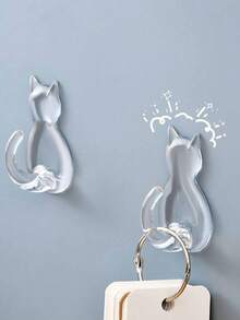 1/2pcs Transparent Waterproof Cat Tail Shaped Self-Adhesive Wall Hooks, Minimalist Cute Cat Design Hanging Hooks, Suitable For Kitchen, Bathroom And Bedroom, Cute Practical Wall Decor Hooks, Can Be Used For Christmas And Halloween Decoration, Flags - Multicolor - View 10
