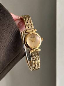 1 Women's Vintage Watch With A Simple And Elegant Quartz Dial For Daily Wear, As A Gift For Holidays And Anniversaries - Gold - View 6
