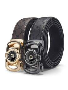 1pc Personalized Design Zinc Alloy Letter Automatic Buckle Leather Belt, Men's Business Elite Style, Minimalist Versatile Waist Belt - Multicolor - View 6