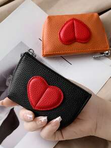 Heart-Shaped Candy Color Mini PU Coin Purse With Keychain, Cute Fashion Small Wallet For Women - View 2