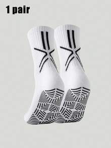 1/3/6 Pairs Men's Towel Sole Silicone Anti-Slip Mid-Calf Socks, Breathable Comfortable Sports Socks For Running, Basketball, Football, Professional Training And Competition - Black and White - View 14