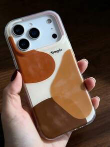 1 buah Casing Ponsel Patchwork Geometris Asimetris Cokelat Hangat, Cetakan Huruf Sederhana, Bingkai Cermin Besar, Tahan Guncangan, Anti Jatuh, Casing Ponsel Mengkilap, Aksesori Ponsel Gaya INS Minimalis, Hadiah, Kompatibel Dengan Ponsel 11 12 13 14 15 16 17 Pro Max - MultiWarna - View 2