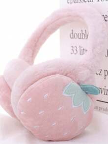 1pc 3D Strawberry Embroidered Plush Earmuffs, Adjustable Warm Ear Protection, Suitable For Girls' Daily Outdoor Activities In Autumn/Winter - Multicolor - View 6
