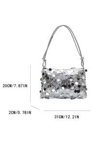 1pc Sequin Women's Shoulder Bag, Underarm Handbag, Multi-Functional Shoulder Bag, Suitable For Women To Attend Formal Occasions Or Daily Commute - Silver - View 3