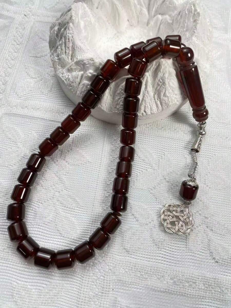 1pc 33-Bead Multicolor Barrel Muslim Tasbih Prayer Beads, Vintage Silver Pendant, Prayer Counting Bracelet, Portable Religious Handheld Beads - Multicolor - View 1