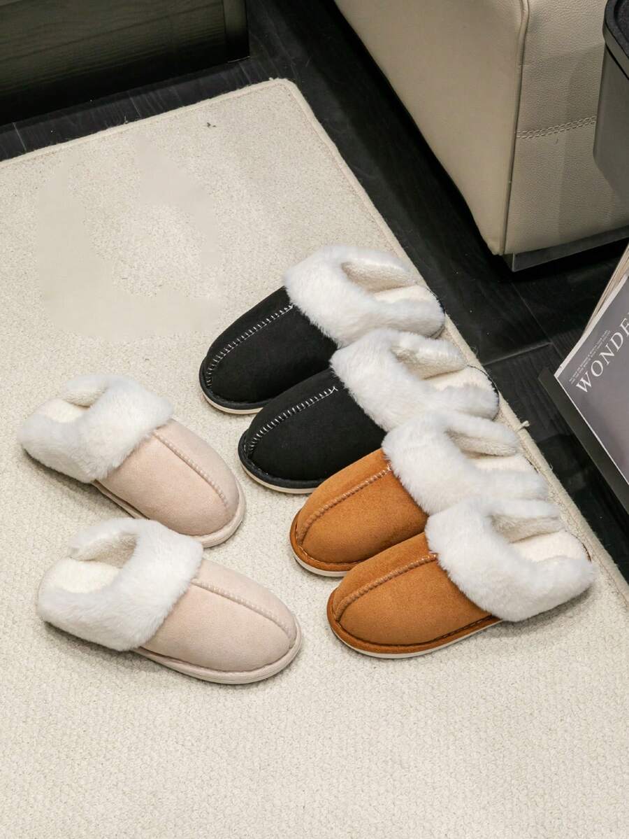 Unisex Plush Lined Slippers For Autumn/Winter, Comfortable Warm Soft Sole Indoor House Slippers, Cozy Warm Plush Non-Slip Home Slippers For Men And Women, Suitable For Home Use In Autumn/Winter - Beige - View 1