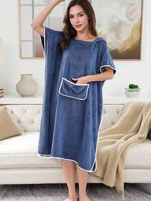 1 buah Jubah Mandi Tanpa Lengan Wanita, Jubah Ponco Penyerap yang Dapat Dipakai untuk Berselancar, Jubah Ganti Cepat Kering, Jubah Handuk Berkerudung, Jubah Ganti untuk Berenang, Berselancar, dan Aktivitas Luar Ruangan di Pantai - Royal Blue - View 4