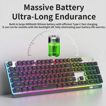 MageGee TS97 Tri‑Mode Membrane Keyboard, 104 Keys Full‑Size RGB Backlit Keyboard, Silent Typing, BT 2.4G Wireless Wired 3‑In‑1 Gaming Keyboard, 26‑Key Rollover, ABS Double‑Shot Keycaps For Desktop Laptop - View 6