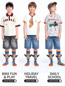 Boys 3D Wing Robot Knee‑High Socks, Cute Cartoon Superhero Printed Novelty Mid‑Calf Socks For Kids - Multicolor - View 8
