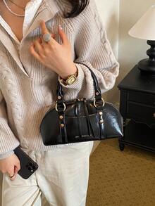 Vintage Shell Handbag, Luxury Rivet Metal Buckle, Fashion Commute Minimalist Women's Bag - Black - View 3