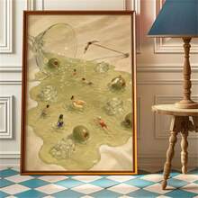 1 Pc Poster Home Decor Unframed,Martini Pool Poster, Tiny Swimmers Cocktail Wall Art, Retro Olive Print - 1 Piece - View 1