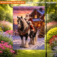 1pc 2D Flat Garden Flag, Santa Claus Riding Horse Delivering Gifts Polyester Garden Flag, Single-Sided Print, Suitable For Home And Garden, Holiday Decoration, Porch Decor, Flag Pole Not Included - A - View 4
