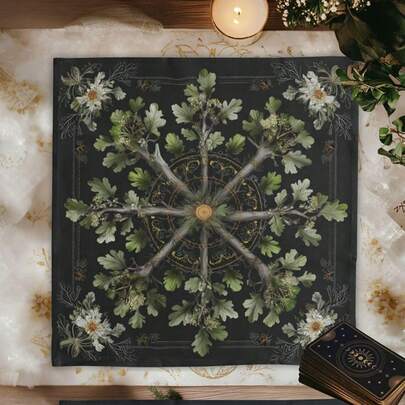 1pc Tarot Cloth Vintage Floral Oak Altar Cloth, Soft Square Divination Tablecloth For Tarot Card Reading, Witchcraft Home Decor Tapestry Tarot Cloth, Divination Oracle Card Reading Mat, Spiritual Witchcraft Home Decor