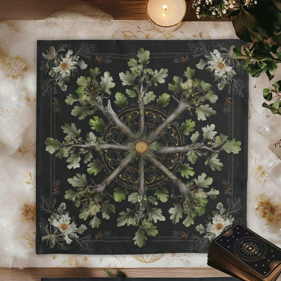 1pc Tarot Cloth Vintage Floral Oak Altar Cloth, Soft Square Divination Tablecloth For Tarot Card Reading, Witchcraft Home Decor Tapestry Tarot Cloth, Divination Oracle Card Reading Mat, Spiritual Witchcraft Home Decor - Multicolor - View 1