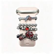 4pcs Watch Band Decorative Rings, Zinc Alloy Rose Flower Metal Sliding Charms, Suitable For Apple Watch Silicone Band, Smart Watch Band Jewelry Accessories, For Women, Available In Silver/Rose Gold/Gold (Band Not Included) - Mouldless - View 10
