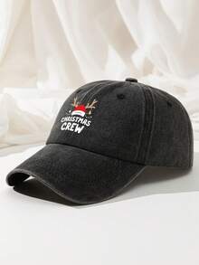 1pc Christmas Crew Baseball Cap, Reindeer Printed Polyester Dad Hat, Retro Holiday Party Gifts Distressed Trucker Cap Matching Family Sun Hat - A - View 17