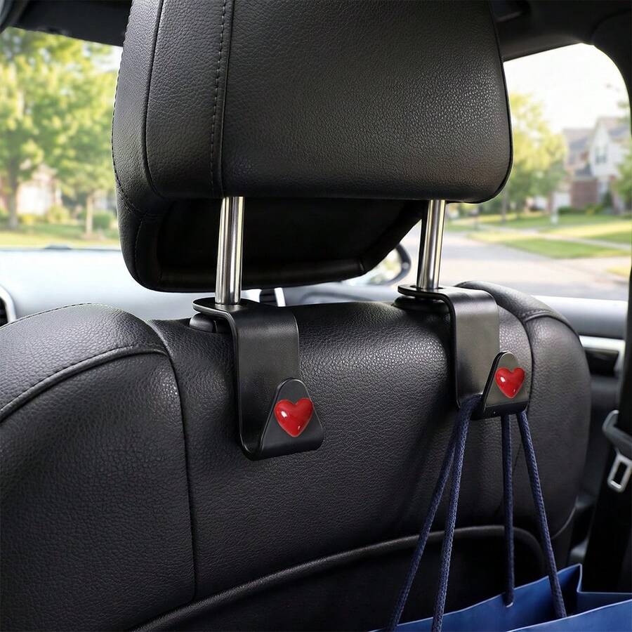 2pcs Small Heart-Shaped Car Seat Back Hidden Hooks, Multifunctional Creative Car Storage Hooks, Car Organizer Gadget - A - View 1