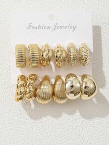 3-6 Pairs Autumn European & American New Style Gold-Tone Water Drop Twisted Letter C Plated Acrylic Earrings & Ear Hoops, Exquisite Minimalist Elegant Old Money Y2K Style, Versatile Eye-Catching Jewelry Accessories For Women, Christmas, Halloween, New Year, Daily Wear And Party - Multicolor - View 5