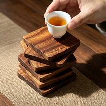 Natural Solid Wood Coaster, Square Heat-Resistant Anti-Scald Non-Slip Cup Holder, Home Coffee Tea Cup Mat, Kitchen Dining Table Decoration Pad - 13cm Square Coaster - View 2