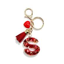 Pomegranate Style 26 Letter Keychain, Red Resin Key Chain With Heart Decoration, Tassel Crystal Bag Charm Pendant - Multicolor - View 20