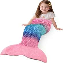 Pink Blue Purple Gradient Mermaid Tail Wearable Blanket, 3D Fish Scale Embossed Flannel Wrap Blanket, Home Sofa Leisure Warm Fish Tail Sleeping Blanket - Multicolor - View 1
